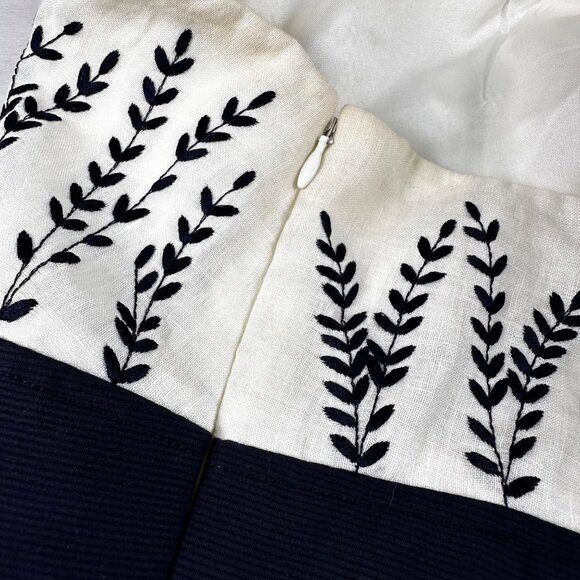 Ann Taylor Womens Dress Strapless White Embroidered Black Waist Linen Fairy - Picture 9 of 10